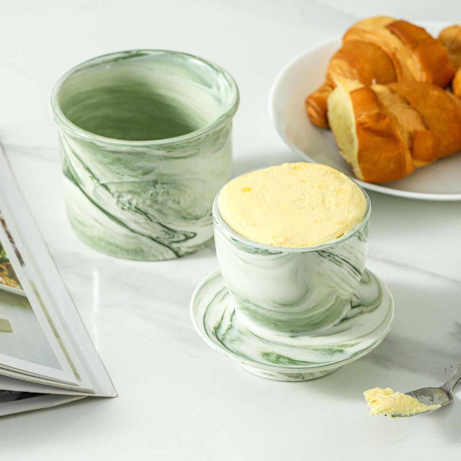 Crock de Mantequilla HOWISE Verde 170g Cerámica con Tapa