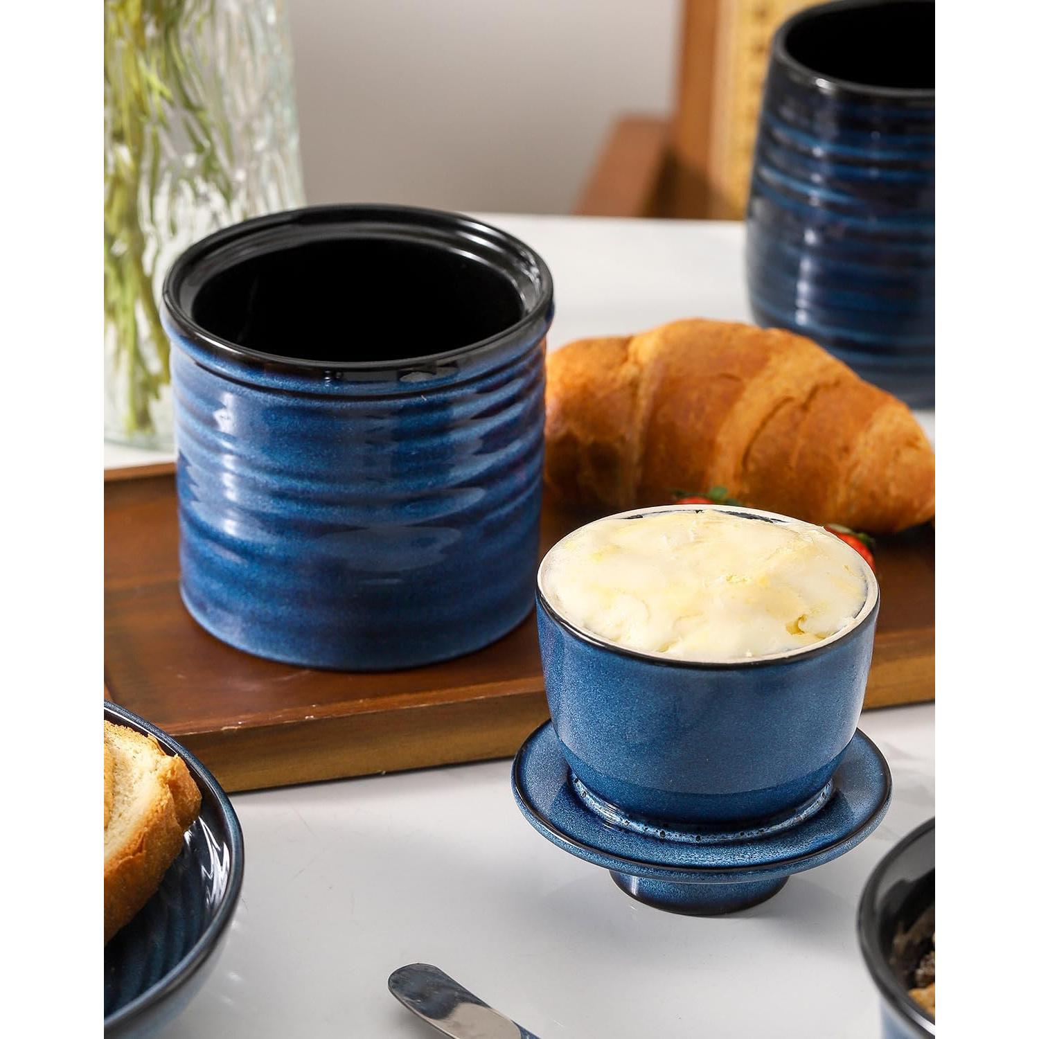 Crock de Mantequilla Tikooere Cerámica Azul 227g con Tapa