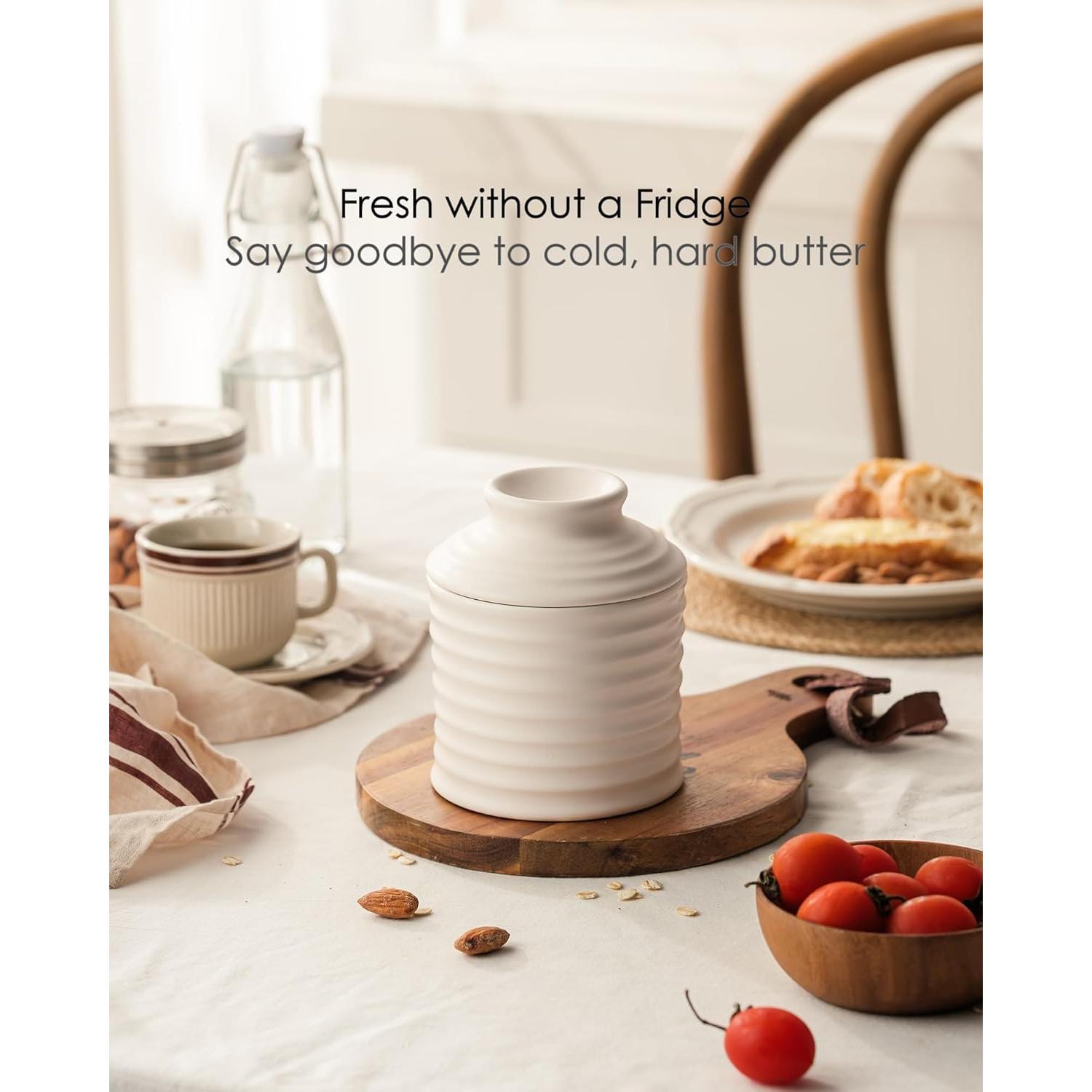 Crock de Mantequilla Cerámica Jersinwei Marfil 184g con Tapa