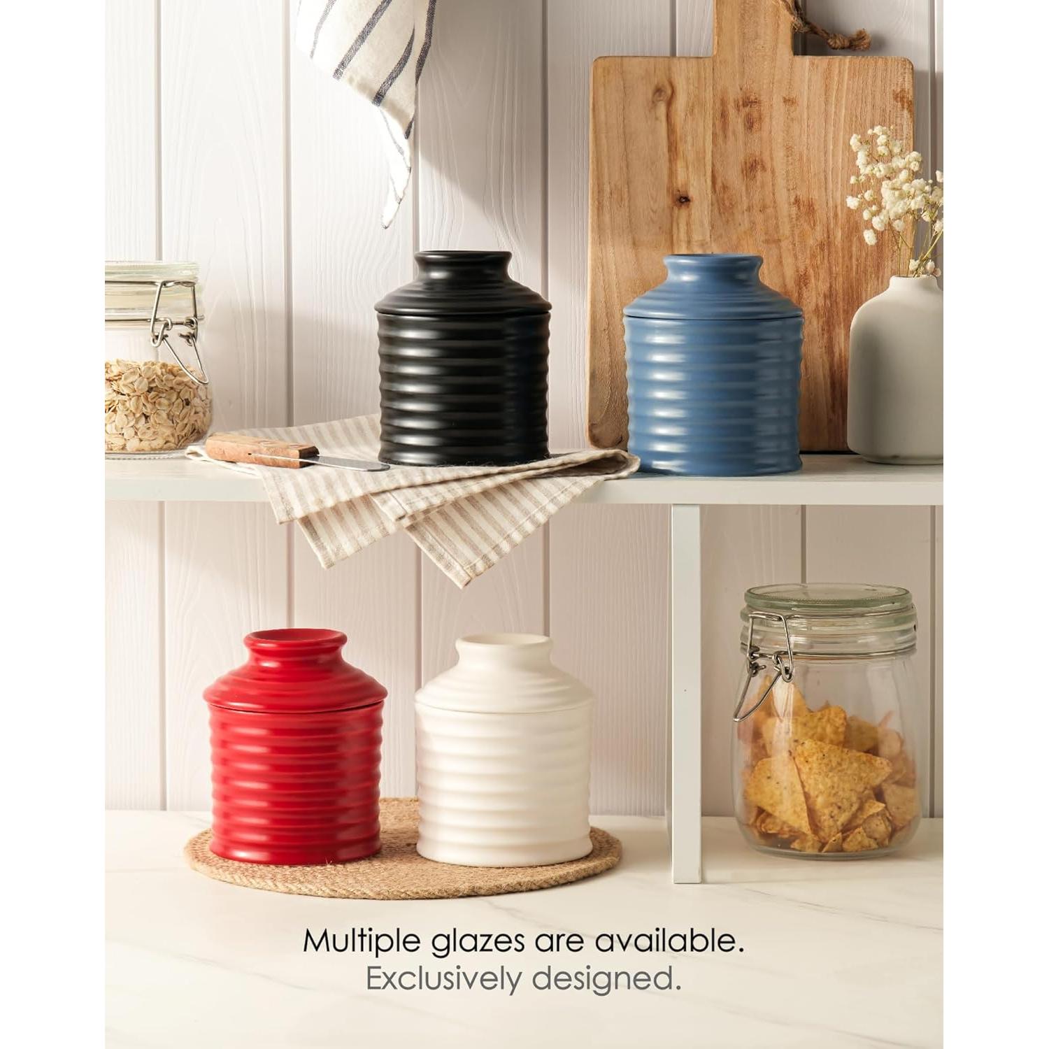 Crock de Mantequilla Cerámica Jersinwei Marfil 184g con Tapa