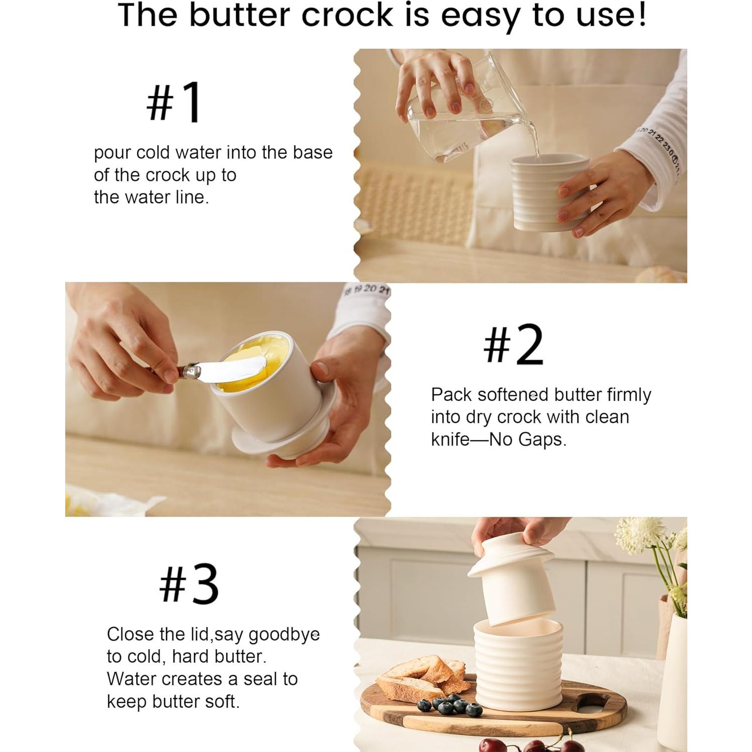 Crock de Mantequilla Cerámica Jersinwei Marfil 184g con Tapa