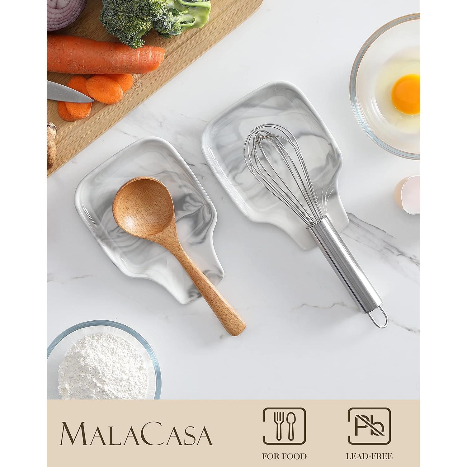 Soporte para Cucharas MALACASA de Porcelana Gris Mármol 17.5x12.2cm