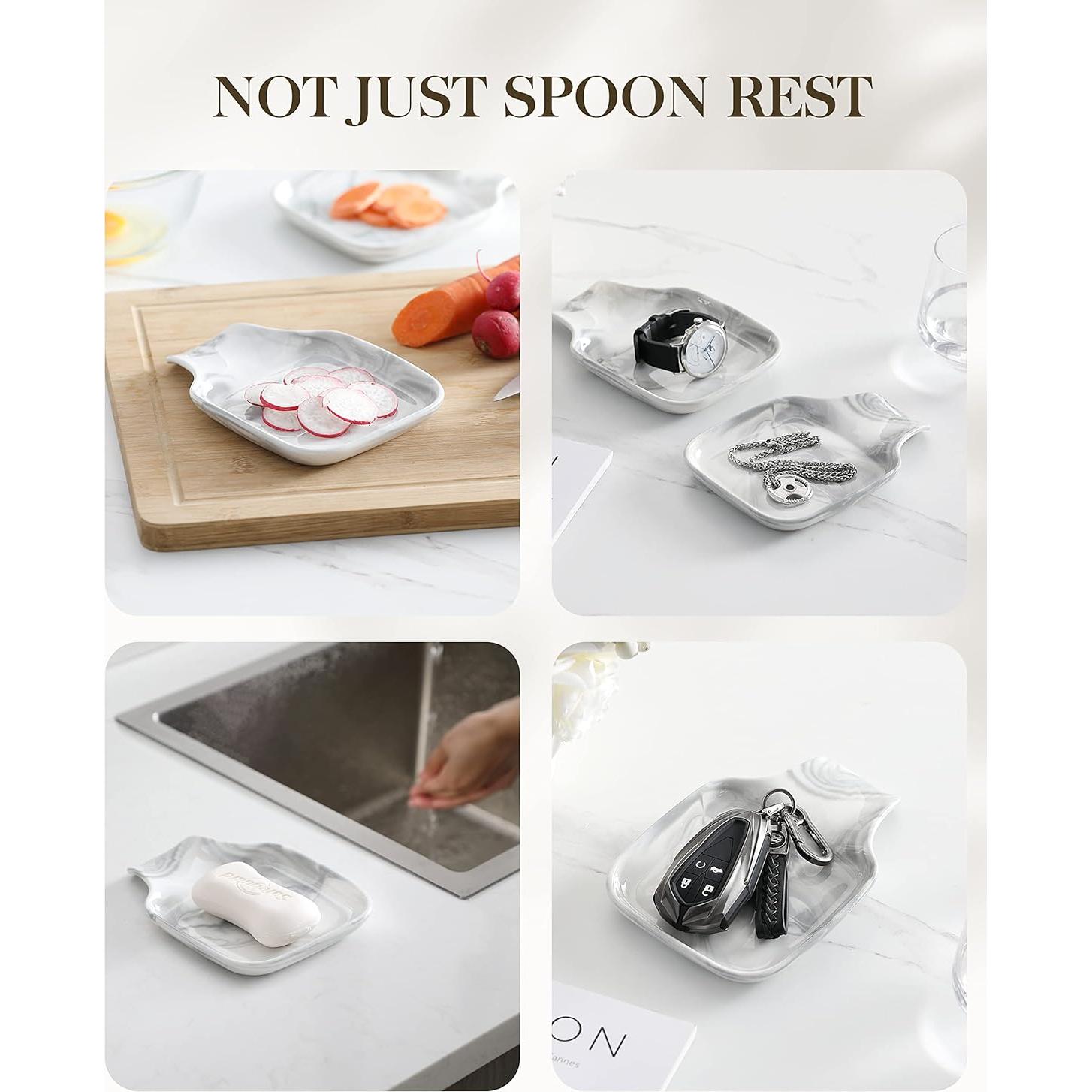 Soporte para Cucharas MALACASA de Porcelana Gris Mármol 17.5x12.2cm