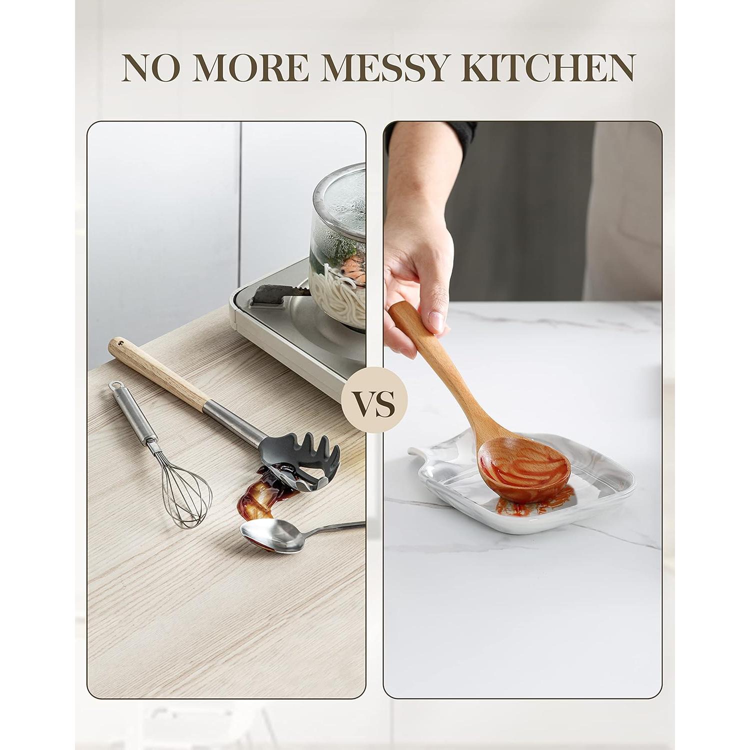 Soporte para Cucharas MALACASA de Porcelana Gris Mármol 17.5x12.2cm