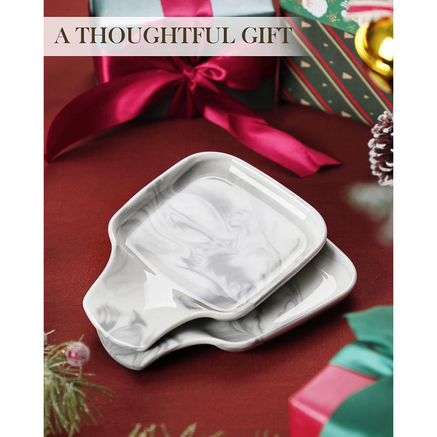 Soporte para Cucharas MALACASA de Porcelana Gris Mármol 17.5x12.2cm