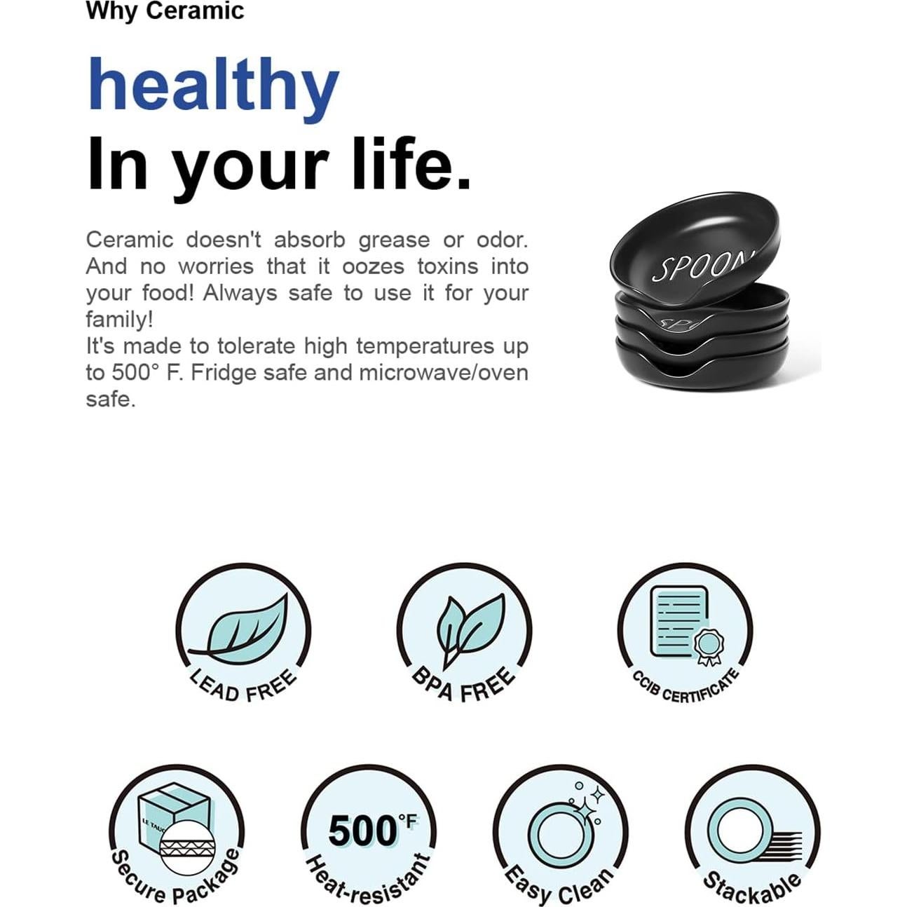 Soporte para Cucharas LE TAUCI Cerámica Negro Set de 4