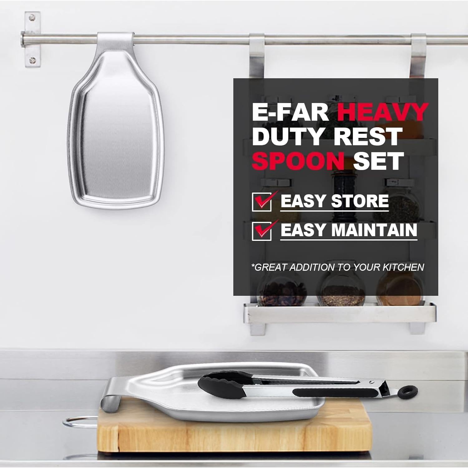 Soporte para Cuchara E-far Acero Inoxidable 2 Piezas 21.6x10.9cm