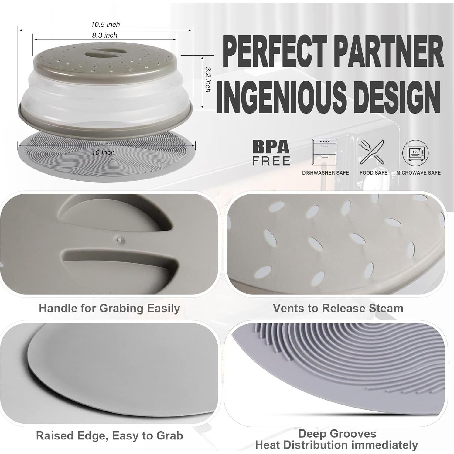 Aidacom Tapete y Cubierta de Microondas Multiusos 26.67 cm Gris