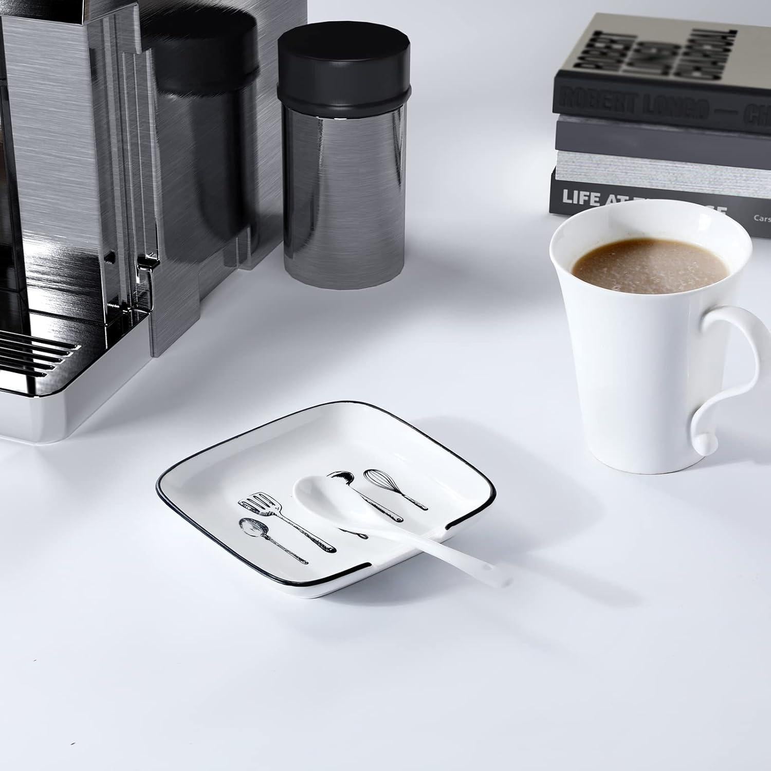 Soporte de Cuchara de Cerámica GDCZ Blanco 12.7 cm Resistente al Calor