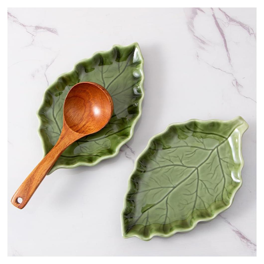 Soporte para cuchara de cerámica YumiPLUS hoja verde 51.3x31.8cm