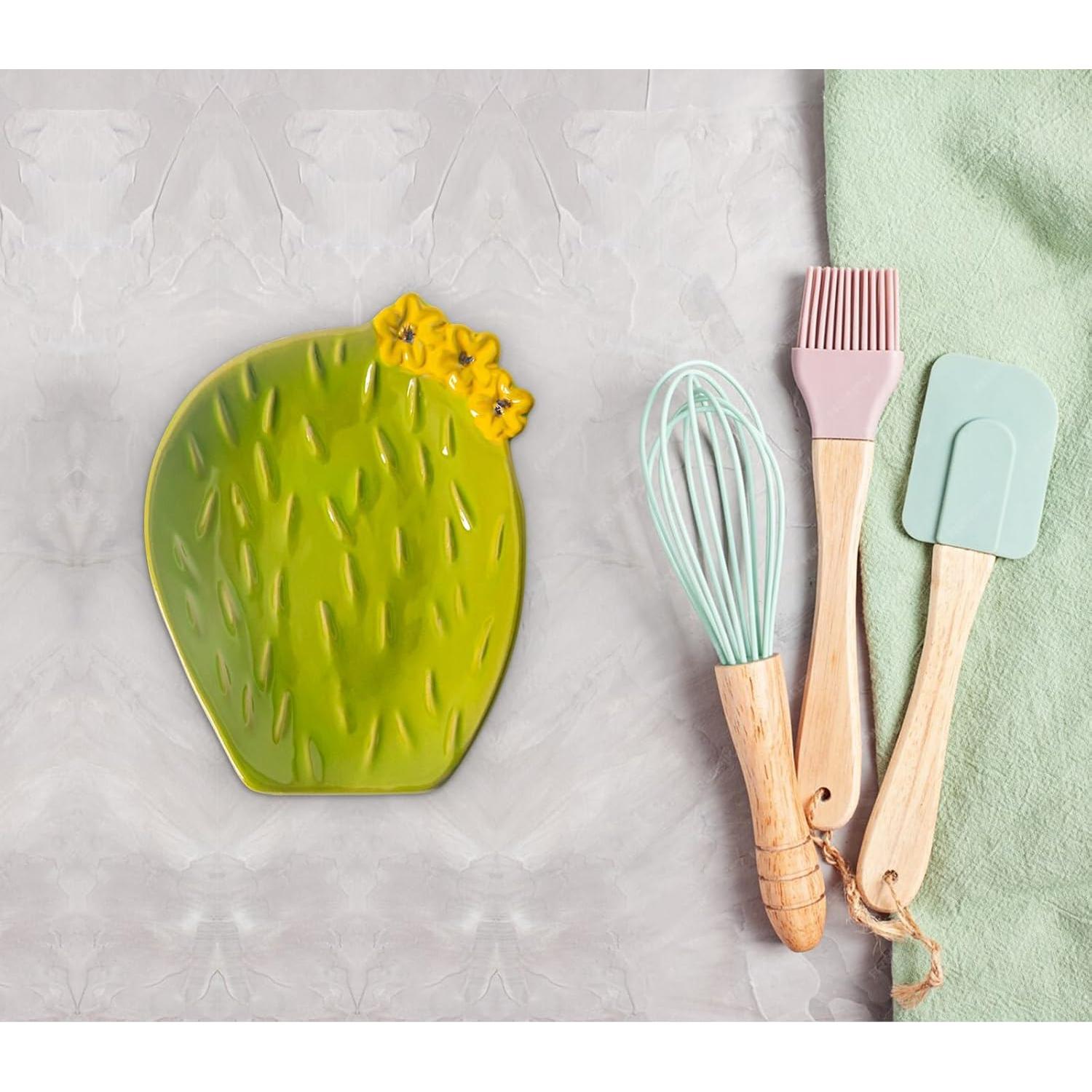 Juego de 2 Soportes para Cucharas Cerámica Cactus Verde