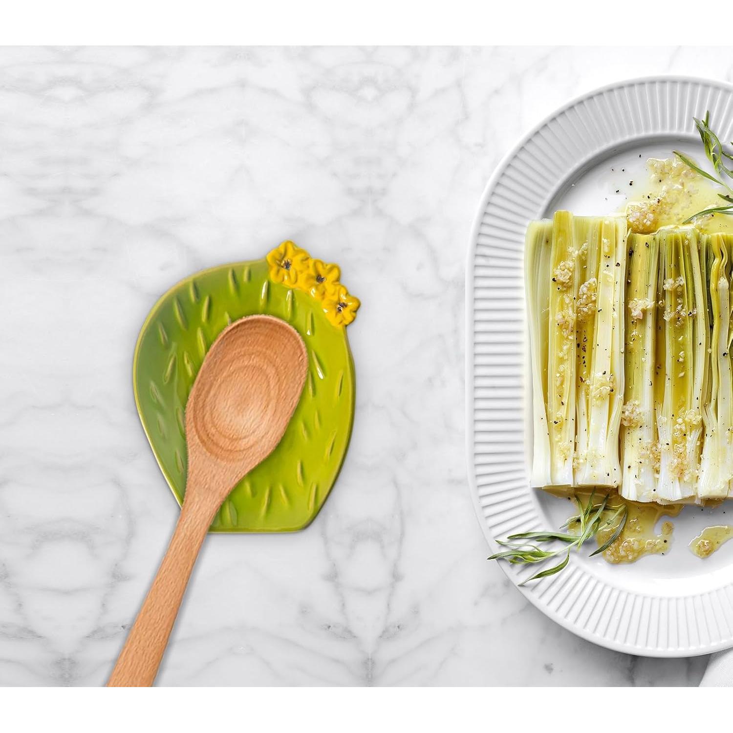 Juego de 2 Soportes para Cucharas Cerámica Cactus Verde