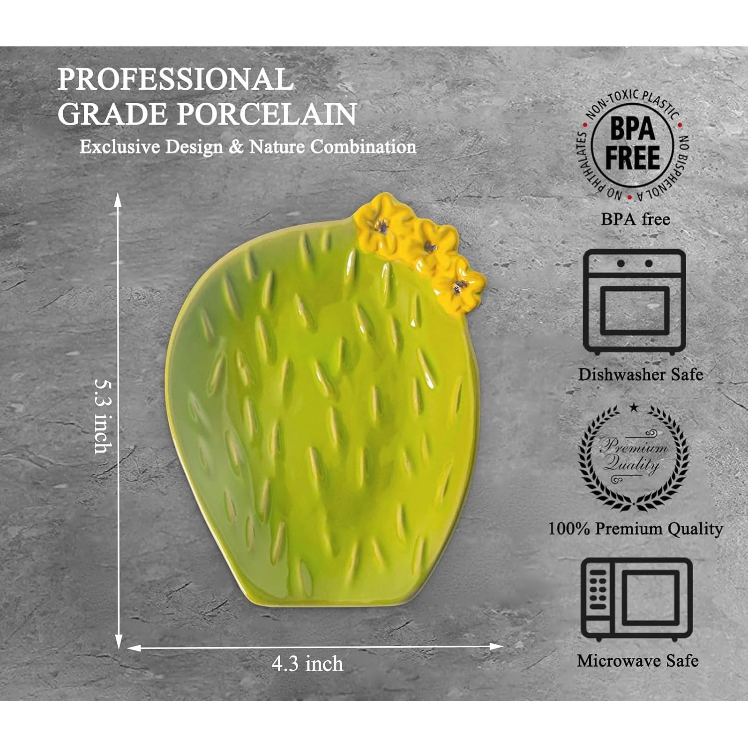 Juego de 2 Soportes para Cucharas Cerámica Cactus Verde