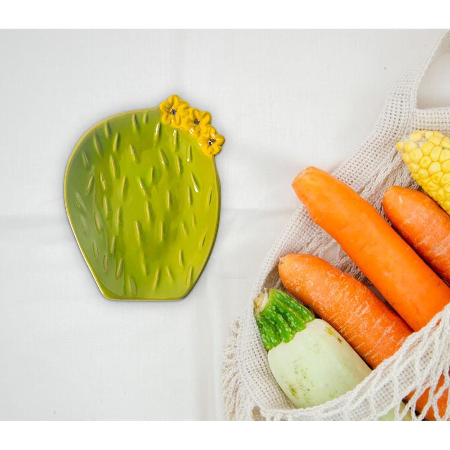 Juego de 2 Soportes para Cucharas Cerámica Cactus Verde