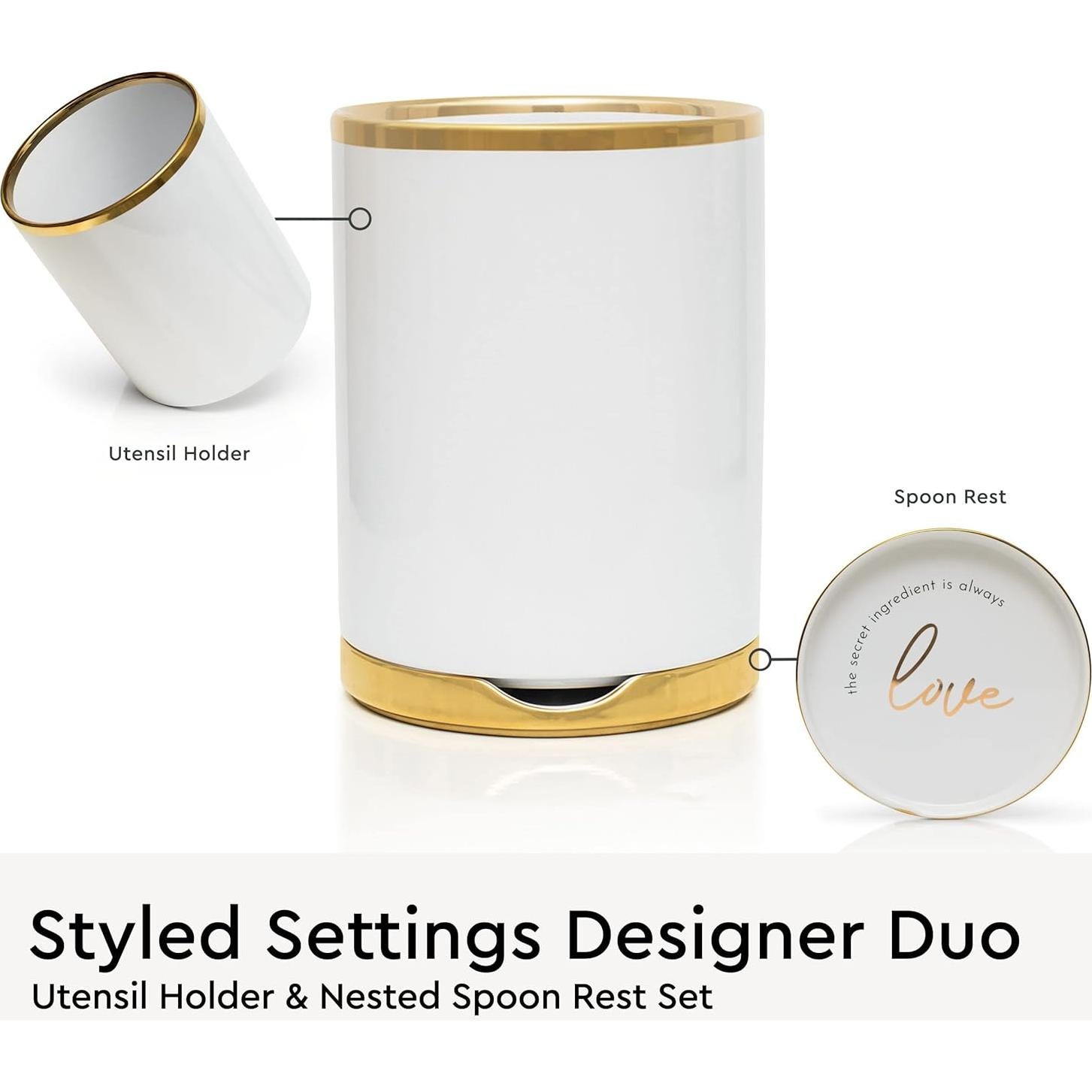 Soporte de Utensilios de Cocina Blanco y Dorado - 2 Piezas