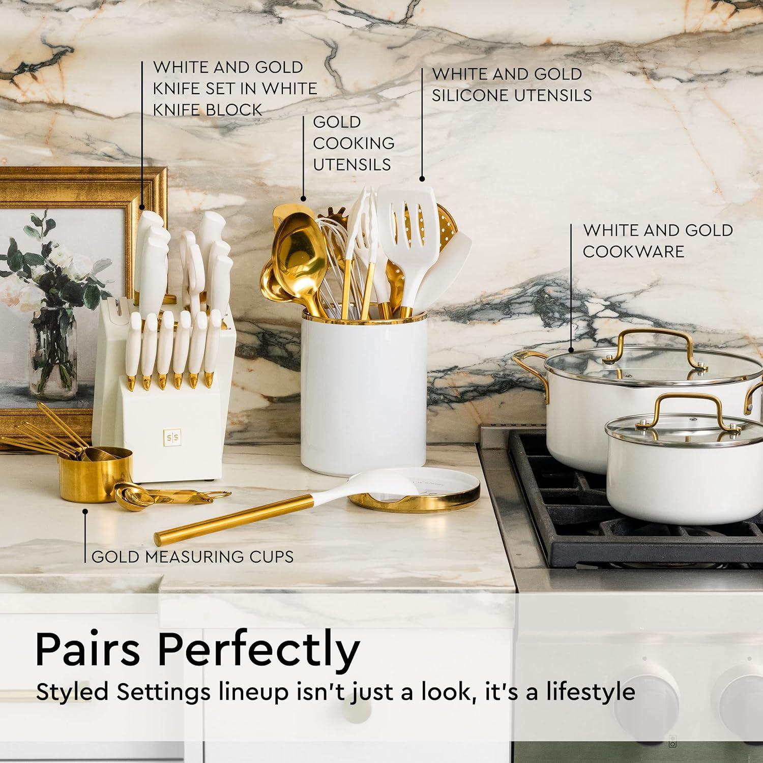 Soporte de Utensilios de Cocina Blanco y Dorado - 2 Piezas