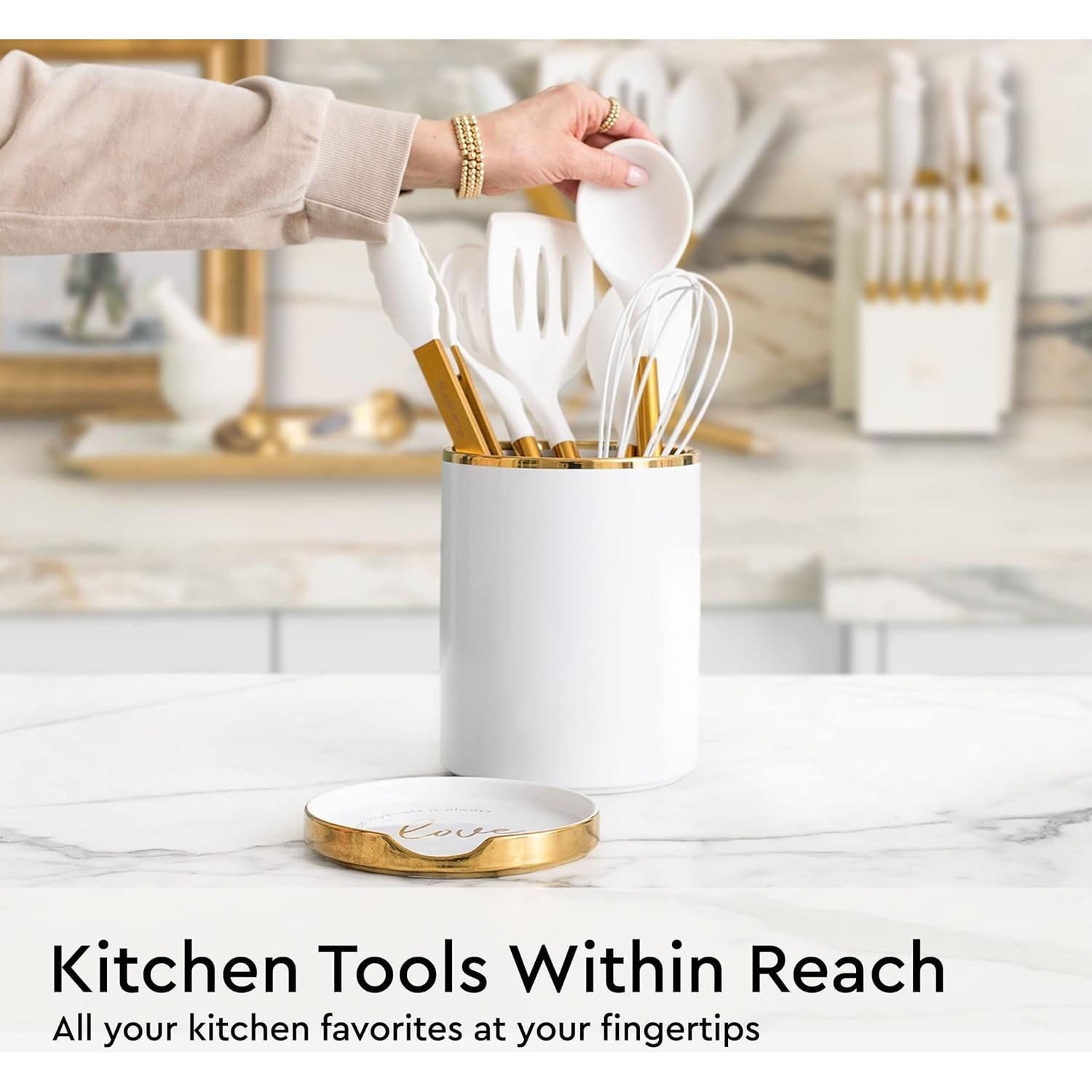 Soporte de Utensilios de Cocina Blanco y Dorado - 2 Piezas