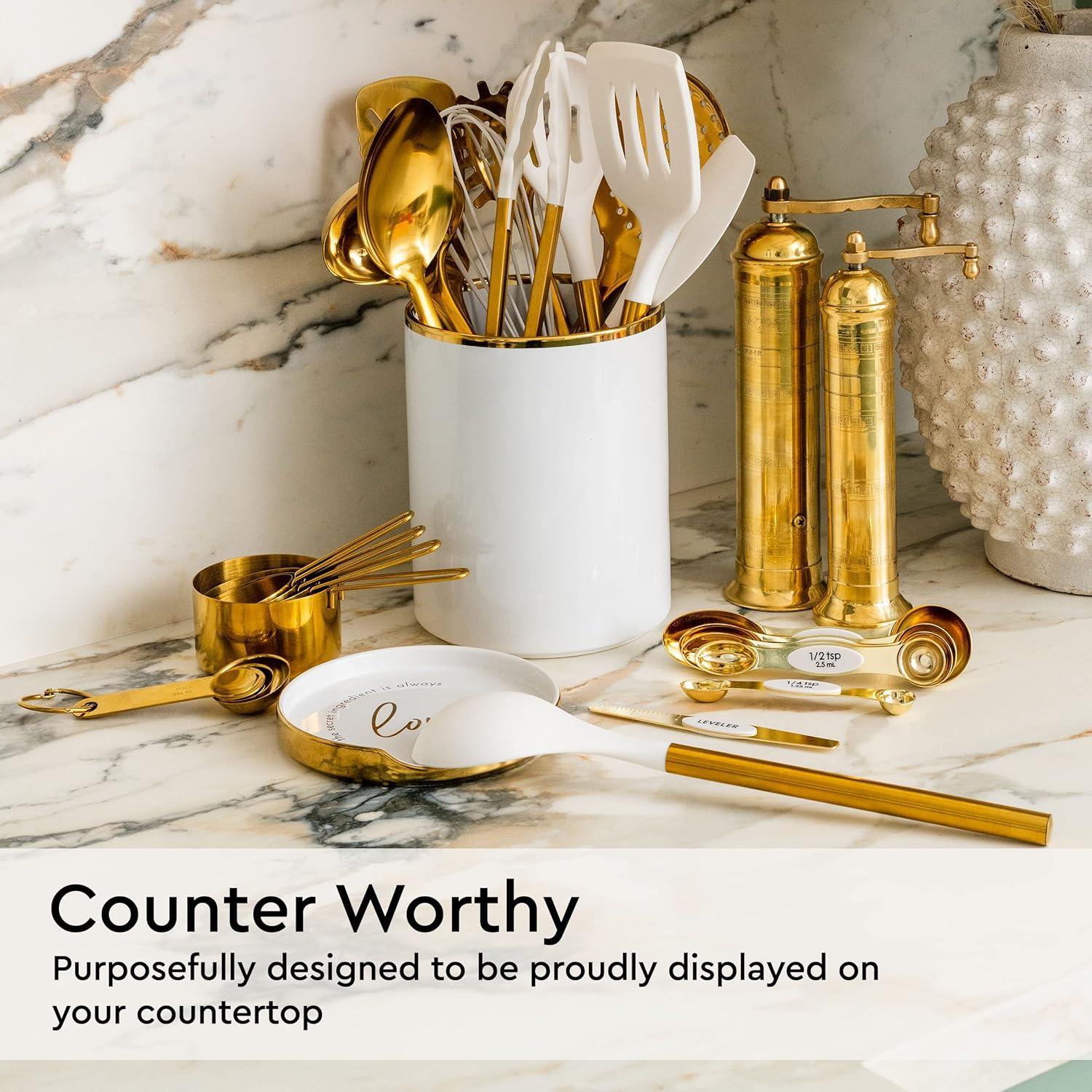 Soporte de Utensilios de Cocina Blanco y Dorado - 2 Piezas