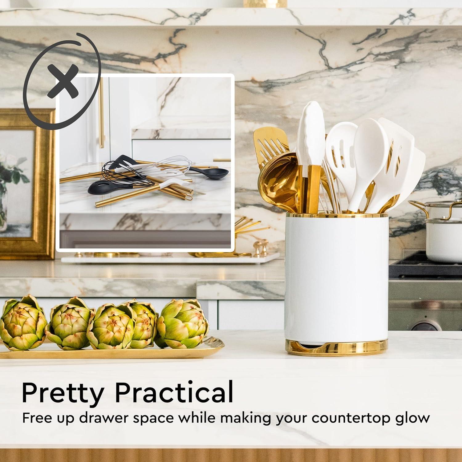 Soporte de Utensilios de Cocina Blanco y Dorado - 2 Piezas