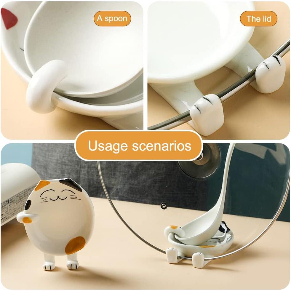 Soporte para cuchara de cerámica Wuhhaoafu gato amarillo 13x10.4cm