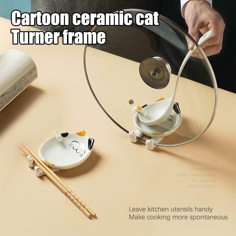 Soporte para cuchara de cerámica Wuhhaoafu gato amarillo 13x10.4cm