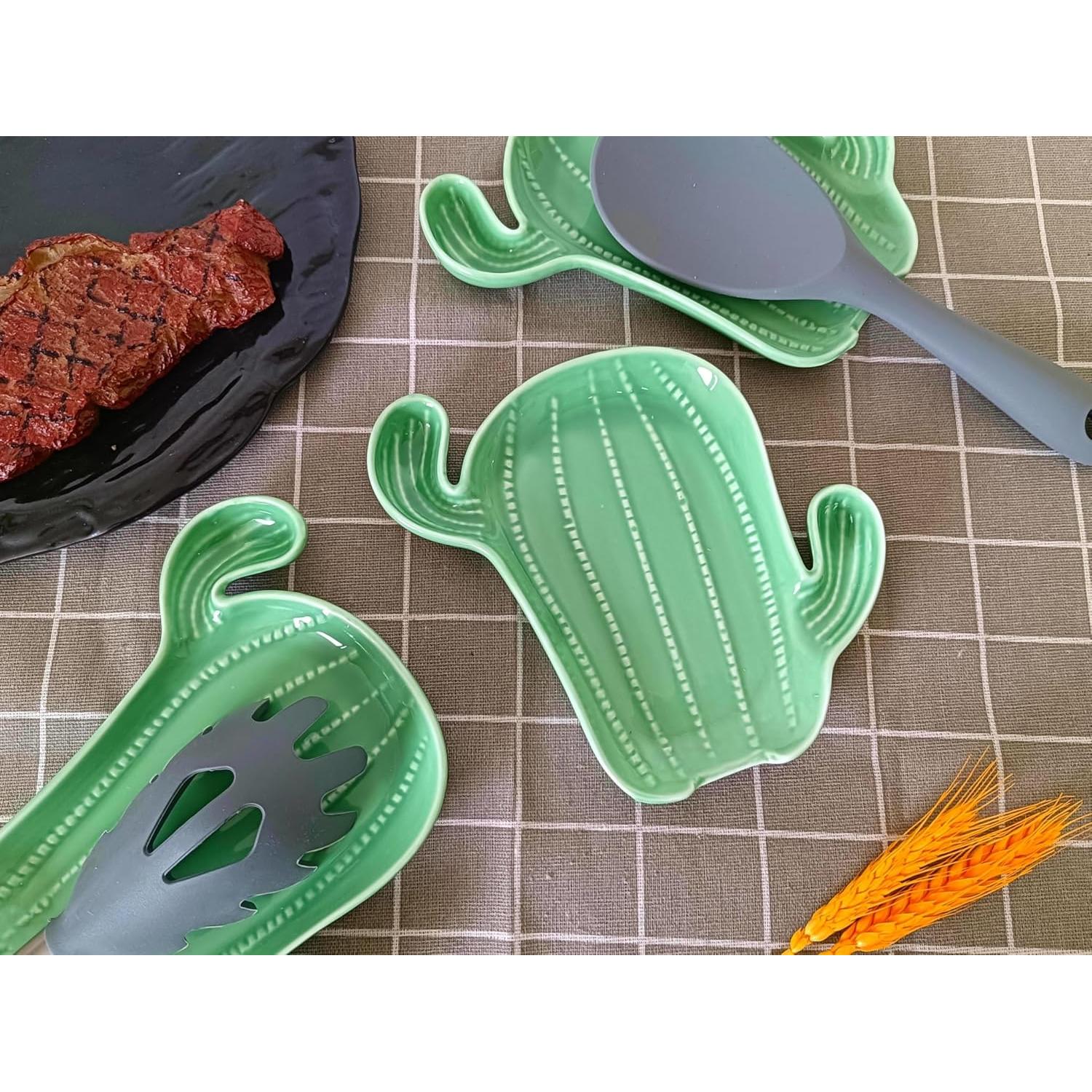 Soporte de Cuchara de Cerámica Homyne Cactus Verde 15.2 cm