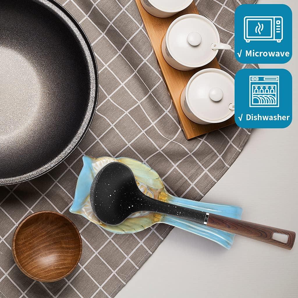 Soporte para cuchara de cerámica en forma de búho azul 24.4 cm