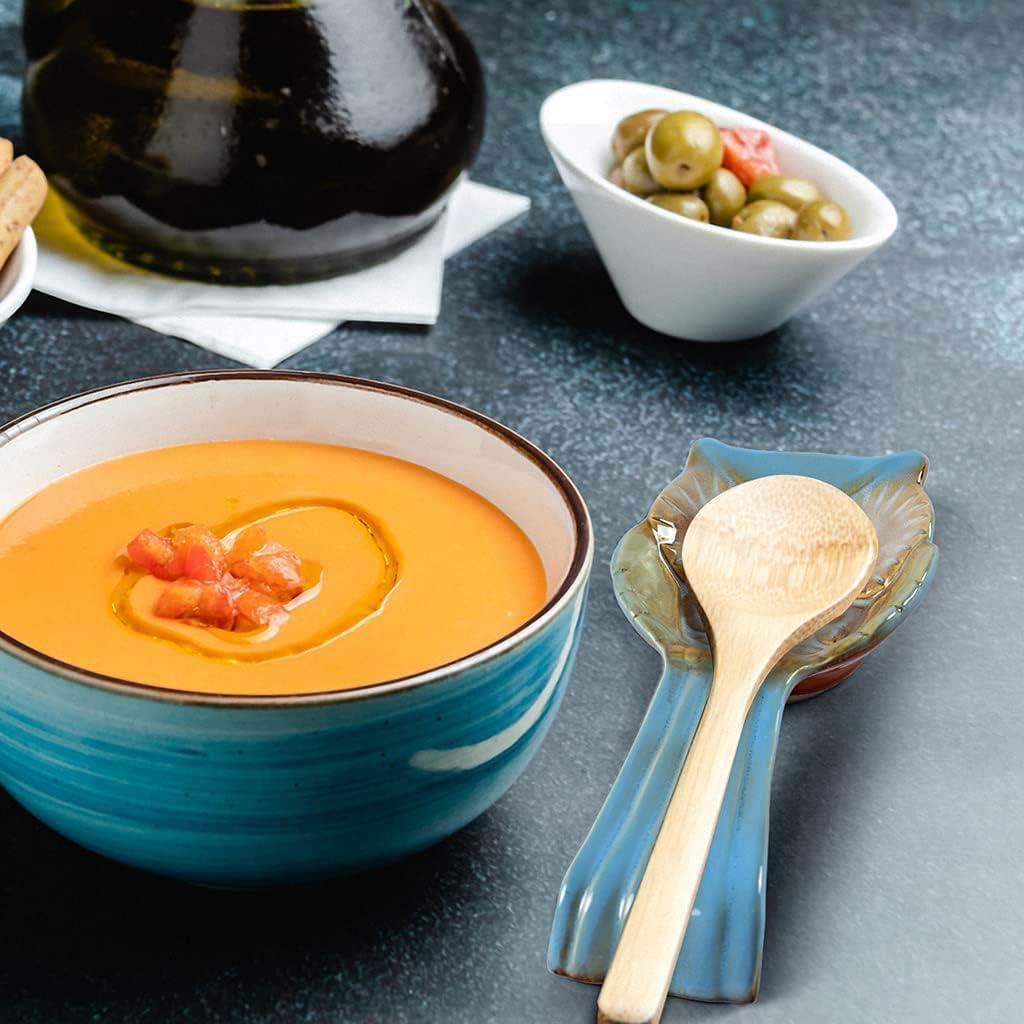 Soporte para cuchara de cerámica en forma de búho azul 24.4 cm