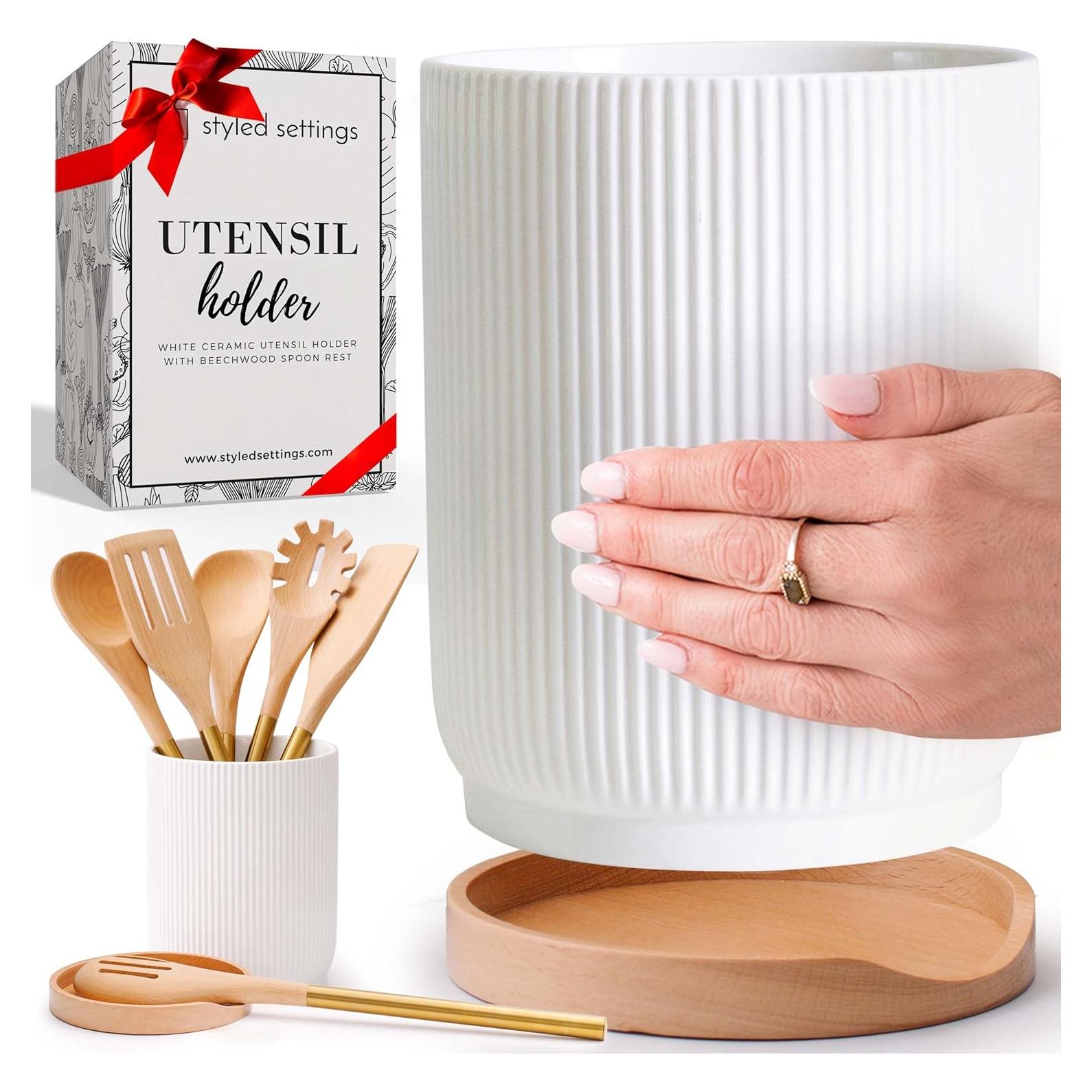Porta Utensilios de Cerámica Blanca Styled Settings - Juego 2 Piezas