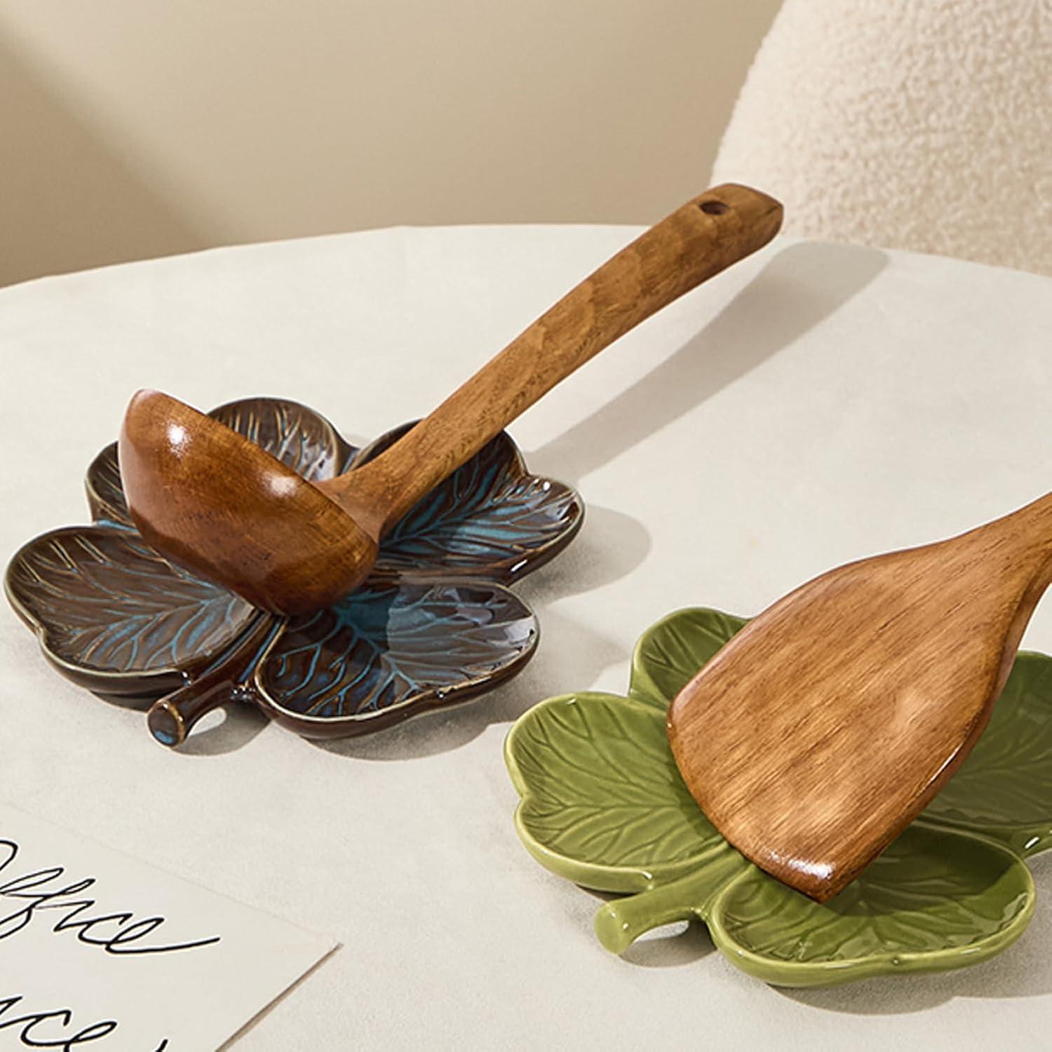 Soporte de Cuchara de Cerámica Dneuoir Trébol Verde 16x16.5cm