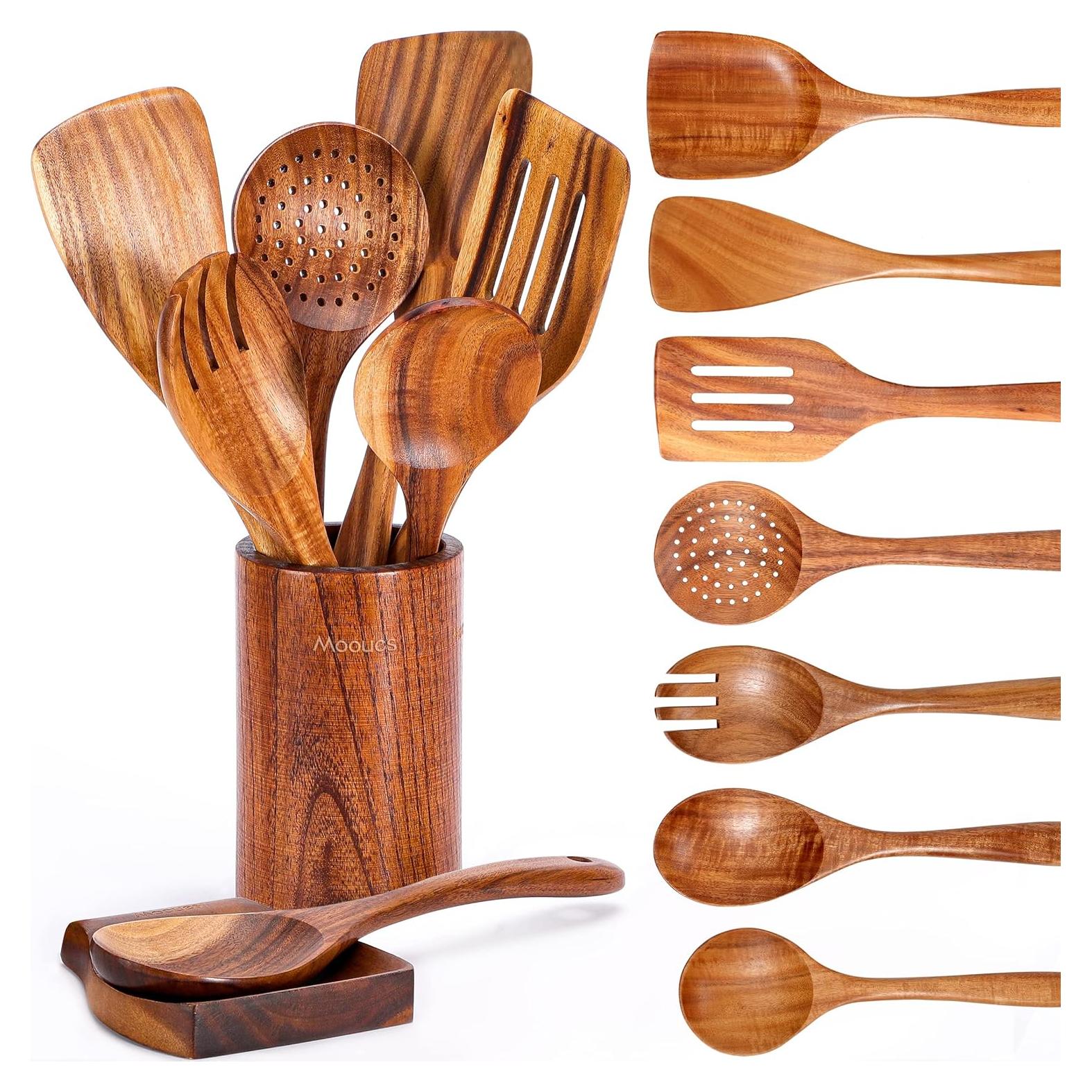 Juego de Utensilios de Cocina de Madera de Teca 9 Piezas