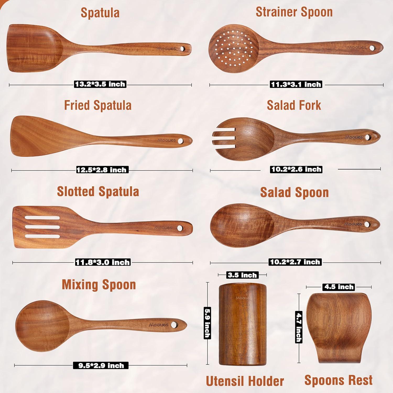Juego de Utensilios de Cocina de Madera de Teca 9 Piezas