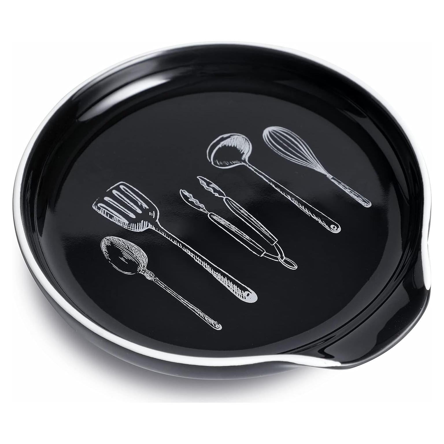 Soporte de Cuchara de Cerámica GDCZ Negro 12.7 cm Resistente al Calor