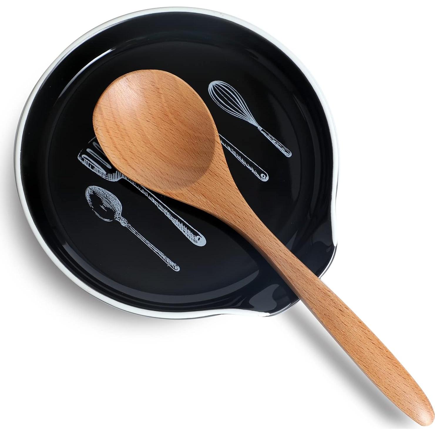 Soporte de Cuchara de Cerámica GDCZ Negro 12.7 cm Resistente al Calor
