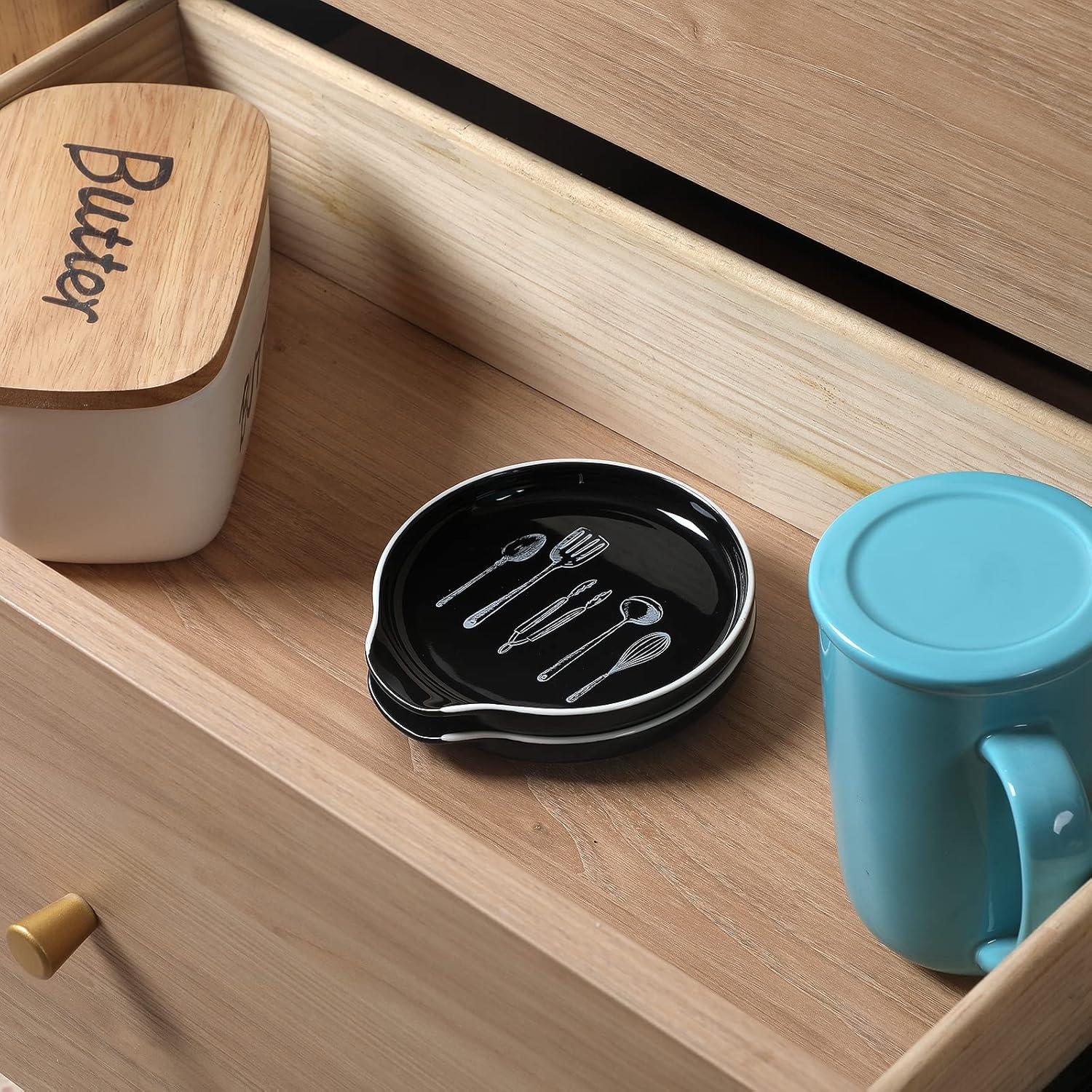 Soporte de Cuchara de Cerámica GDCZ Negro 12.7 cm Resistente al Calor