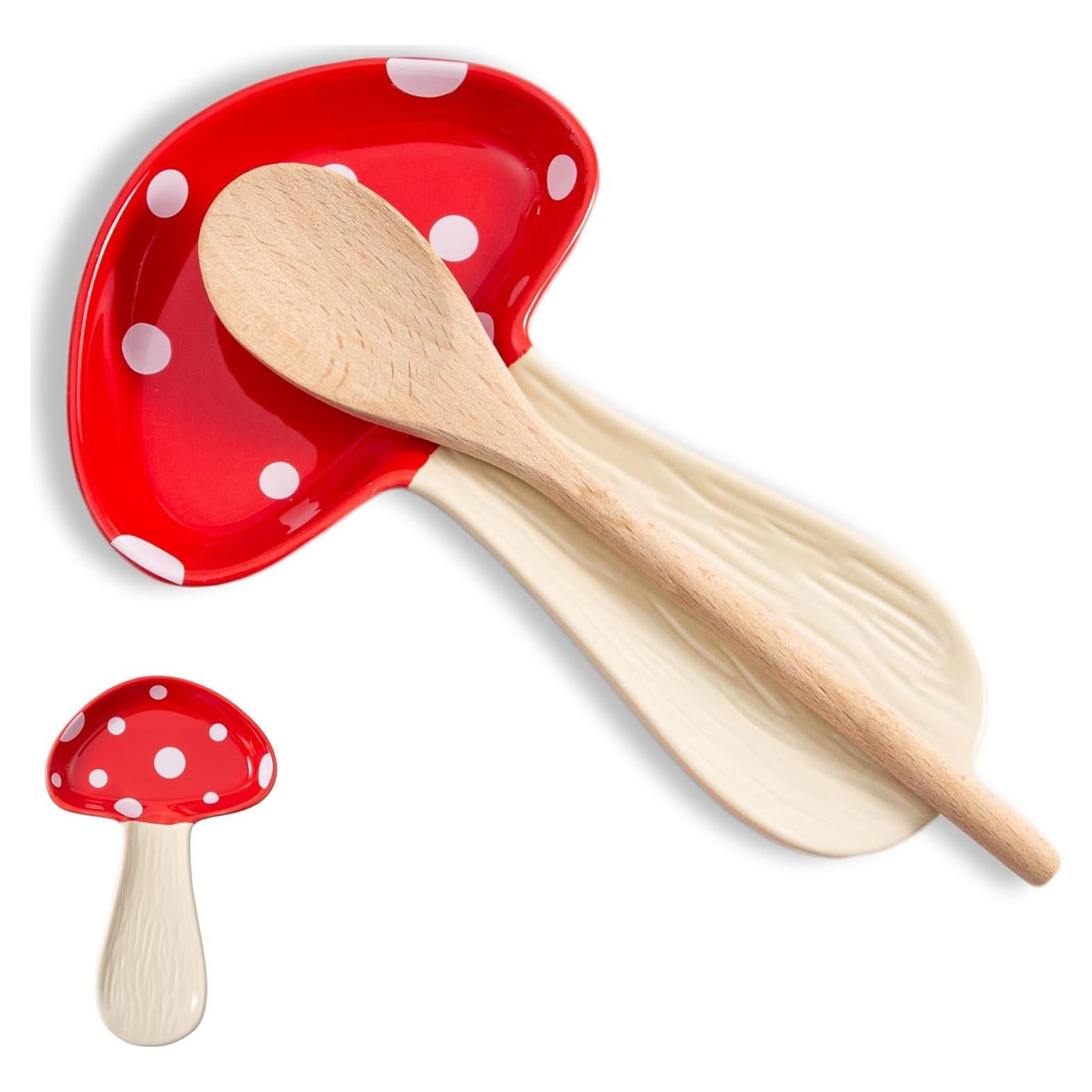 Soporte para cuchara de hongo rojo YumiPLUS - Cerámica 20.1x12.7 cm