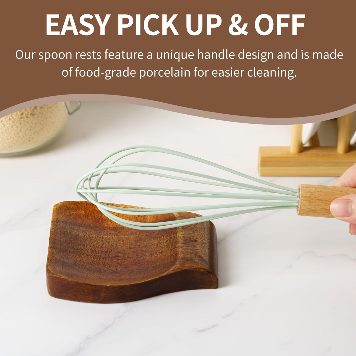 Soporte para cuchara de madera de acacia Tvvtuww