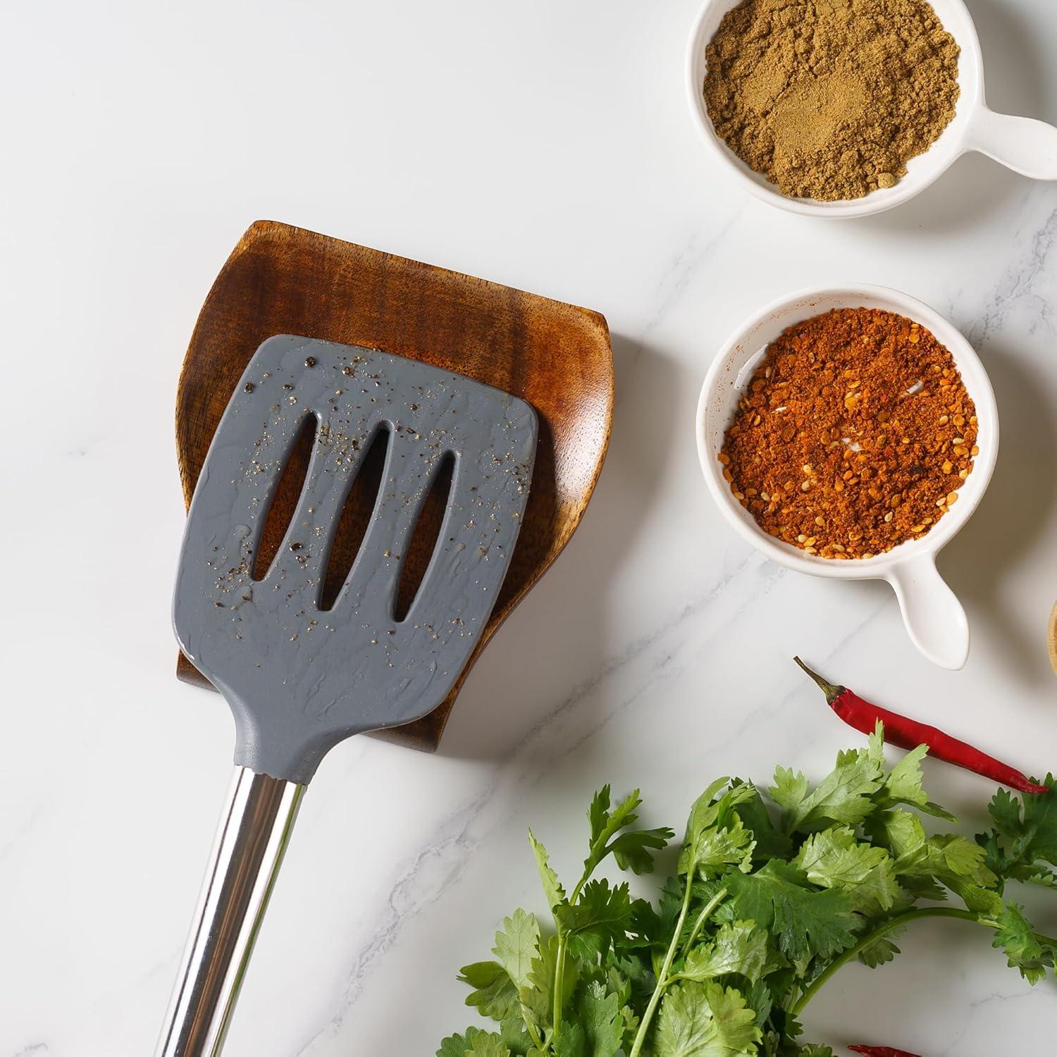 Soporte para cuchara de madera de acacia Tvvtuww