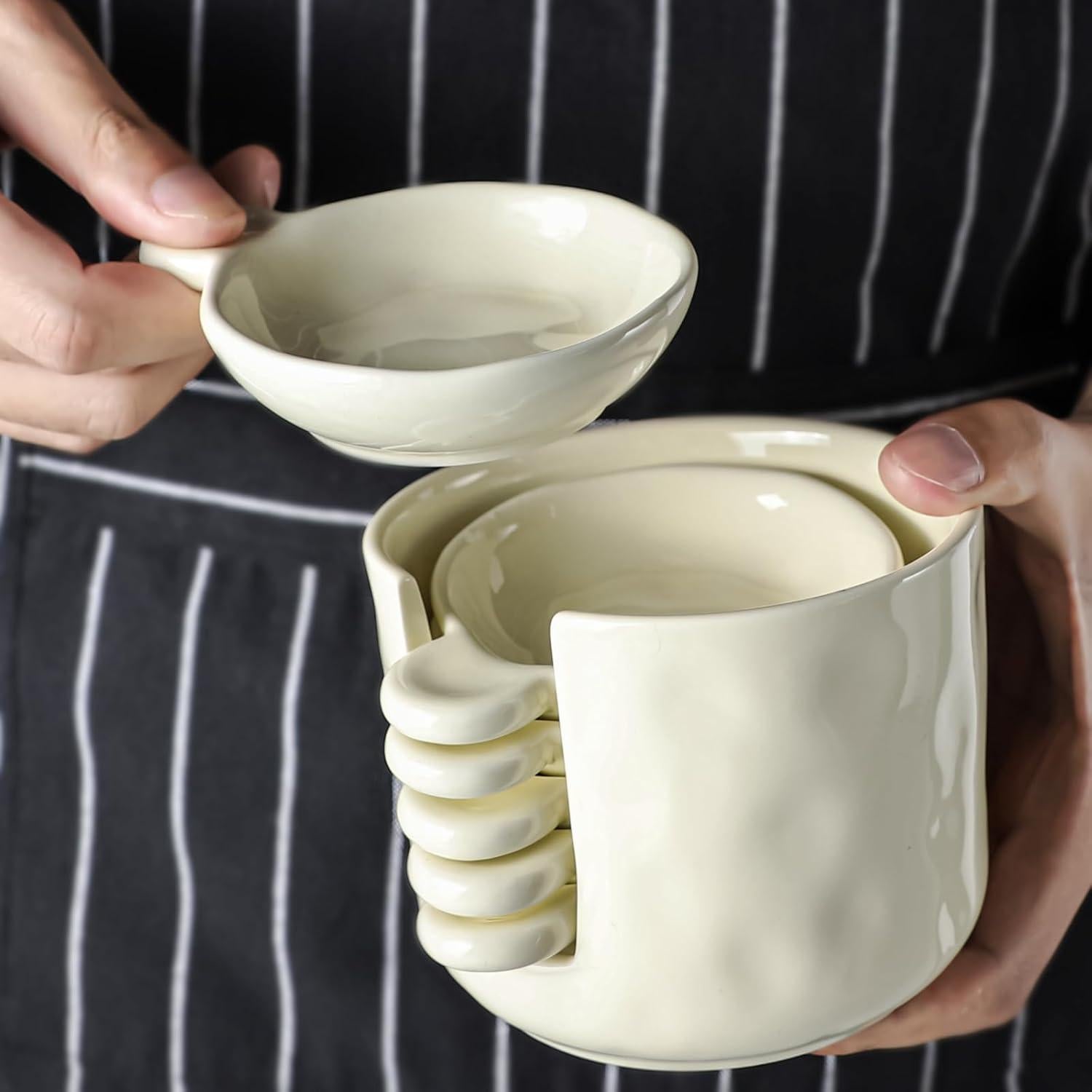 Juego de Soporte de Cuchara Cerámica Crsiller 6 Piezas Crema Amarillo