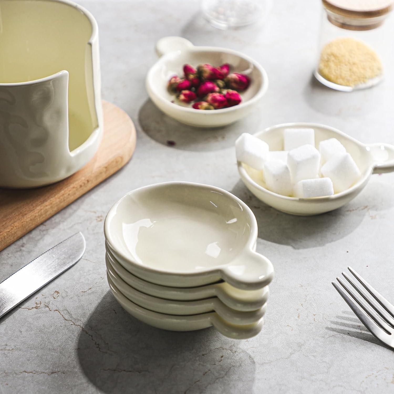 Juego de Soporte de Cuchara Cerámica Crsiller 6 Piezas Crema Amarillo