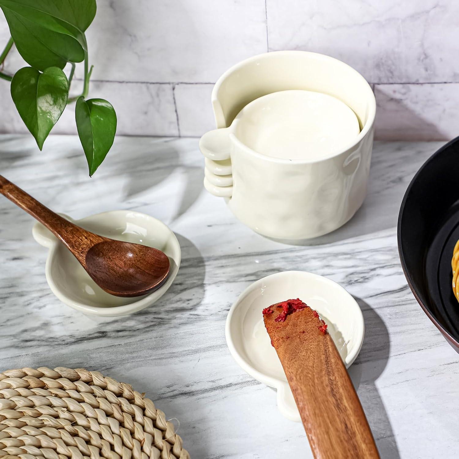 Juego de Soporte de Cuchara Cerámica Crsiller 6 Piezas Crema Amarillo