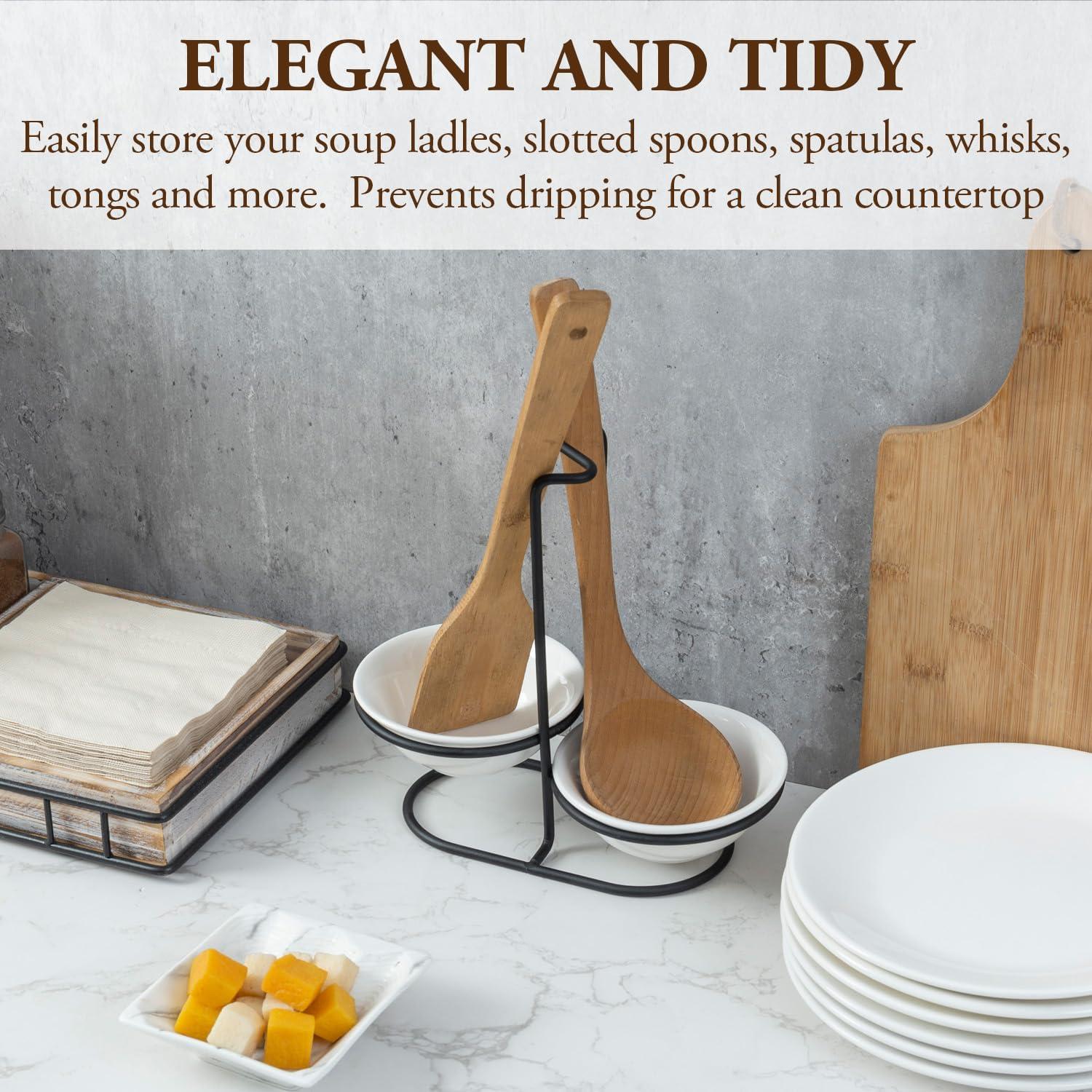 Soporte de Cuchara Vertical MyGift con 2 Platos Cerámicos