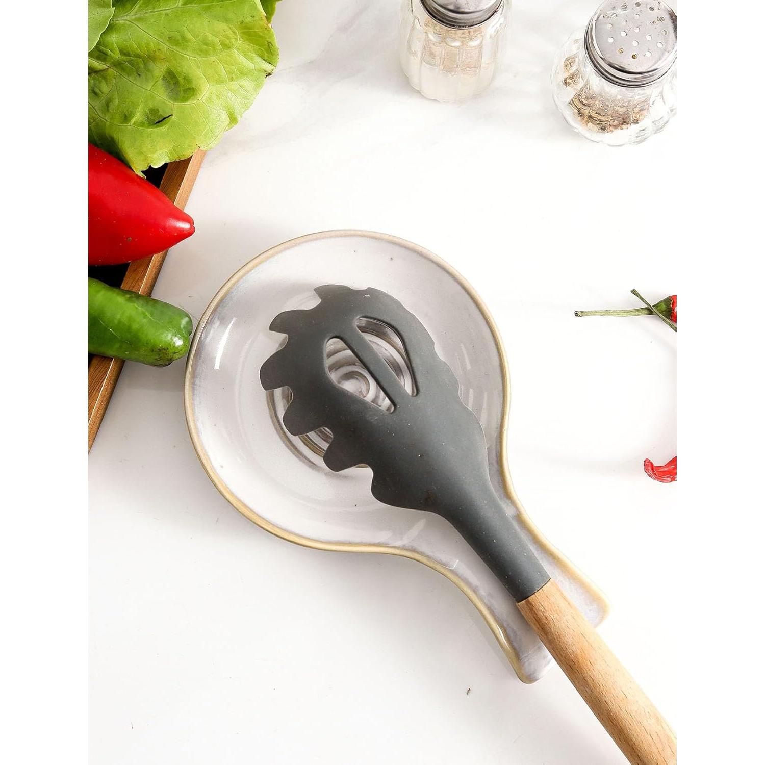 Soporte para cucharas de cerámica Seyatoo blanco 19.3x12.7 cm