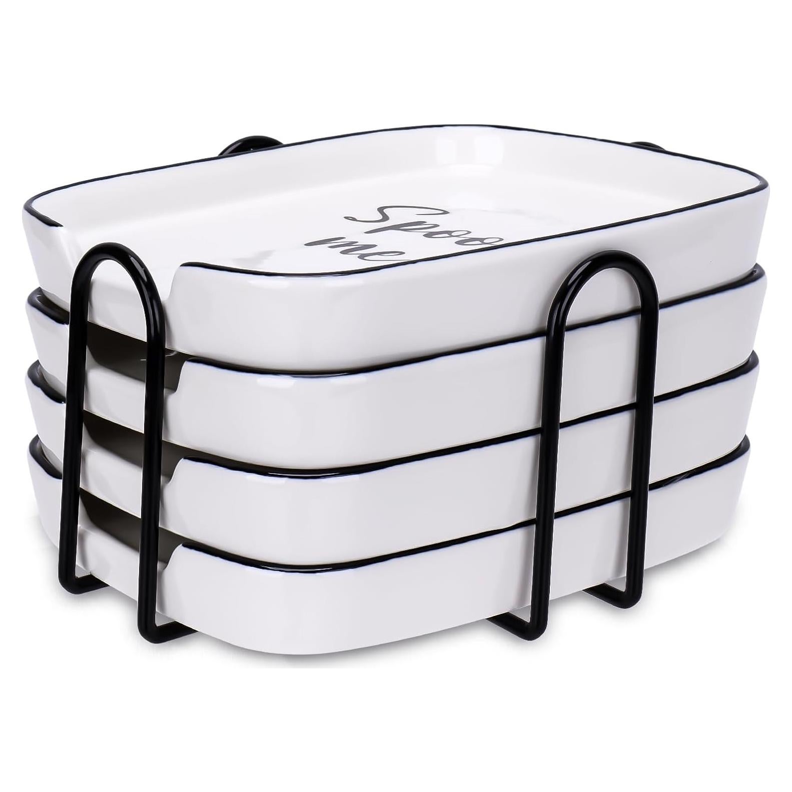 Juego de 4 Soportes para Cucharas Cerámica YENLNI Blanco