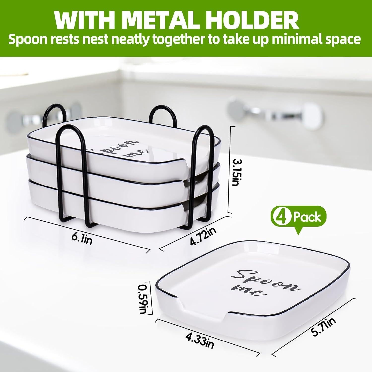 Juego de 4 Soportes para Cucharas Cerámica YENLNI Blanco