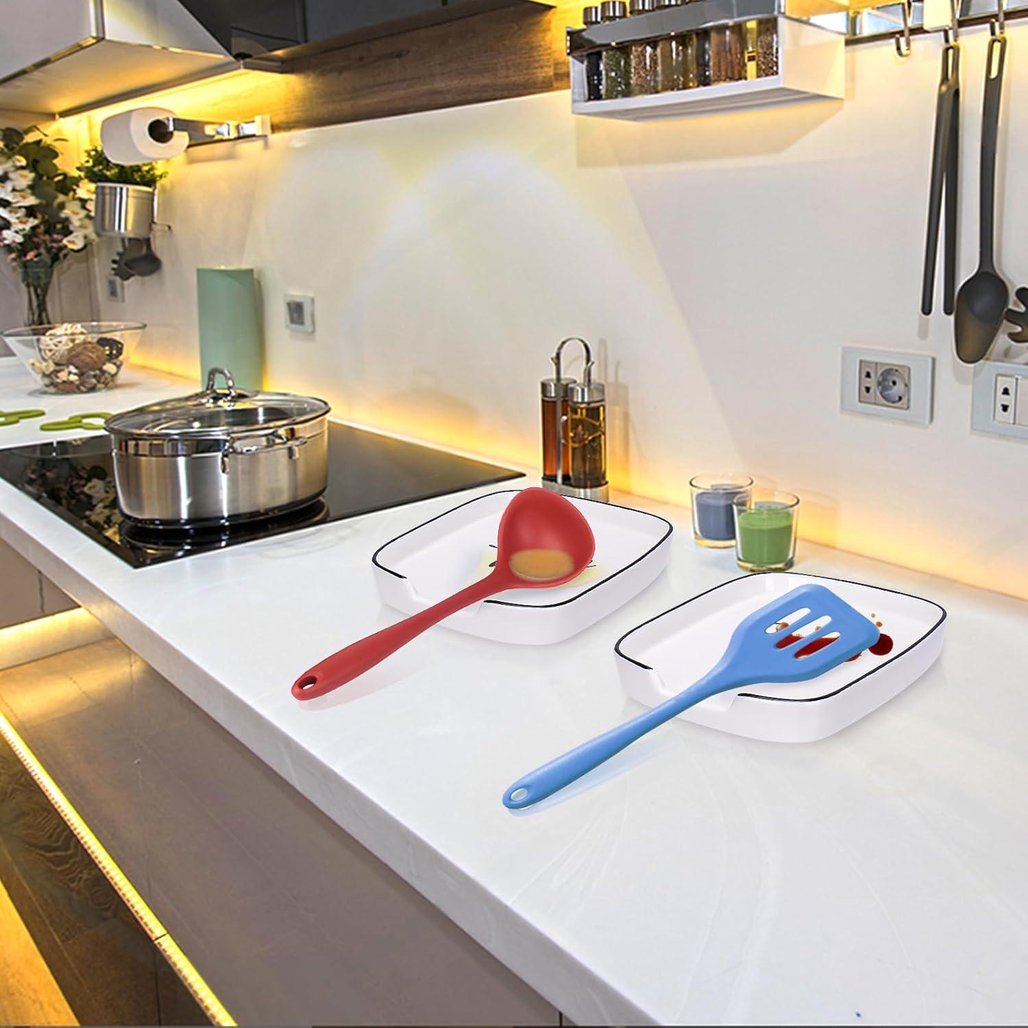 Juego de 4 Soportes para Cucharas Cerámica YENLNI Blanco