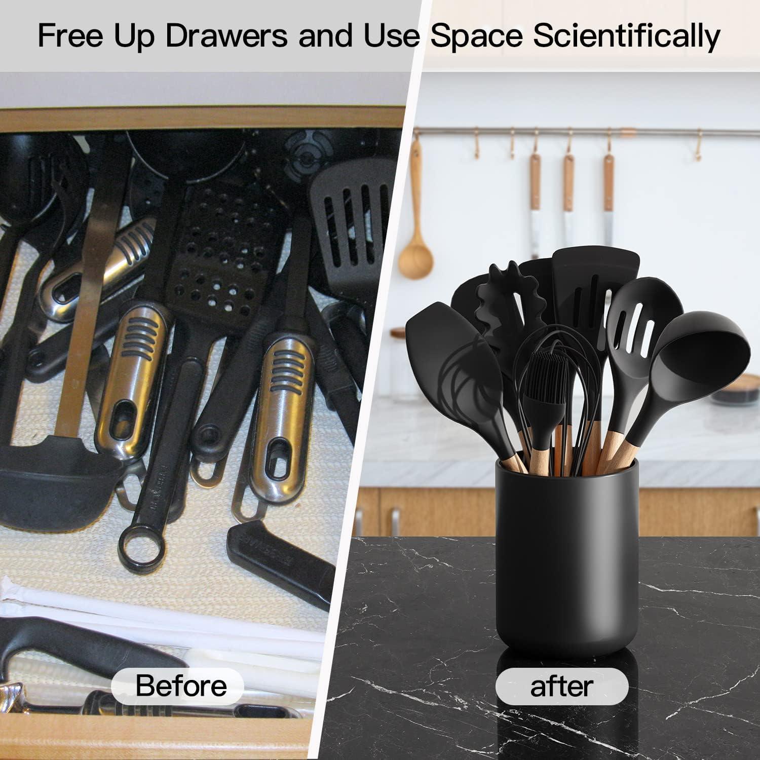 Soporte de Utensilios de Cerámica LATCHHOOK Negro Mate 16 cm