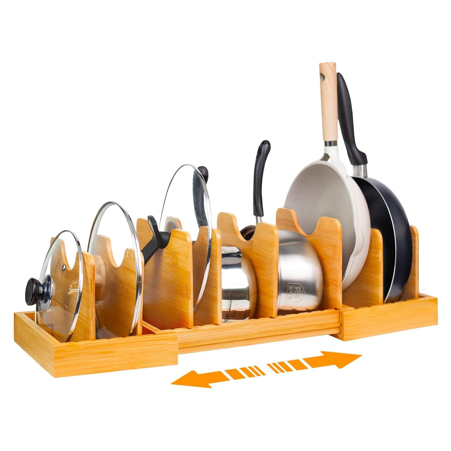 Organizador de Tapas de Olla Expandible MinBoo - Bambú Grande