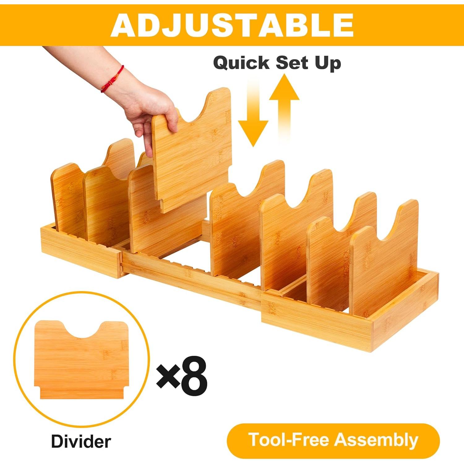 Organizador de Tapas de Olla Expandible MinBoo - Bambú Grande