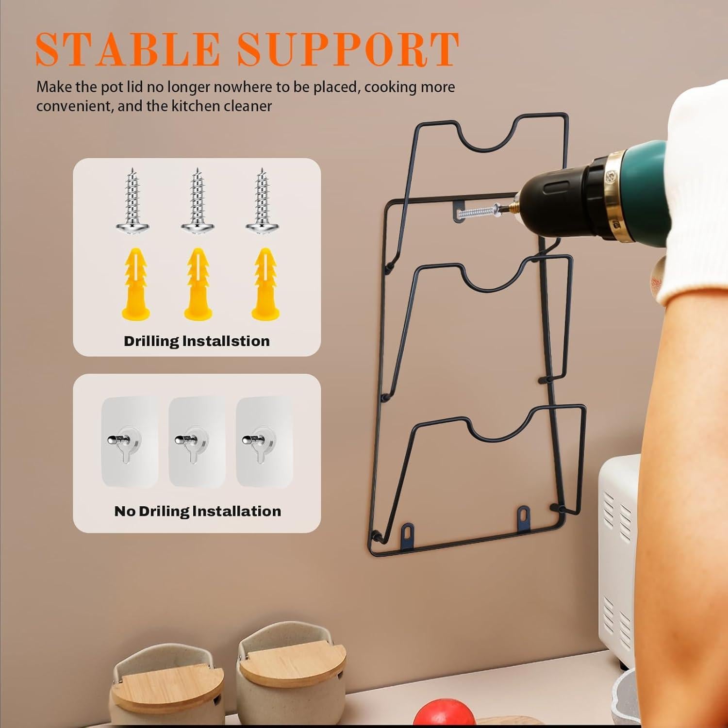 Organizador de Tapas de Olla BIATOE, Soporte 3 Niveles Negro